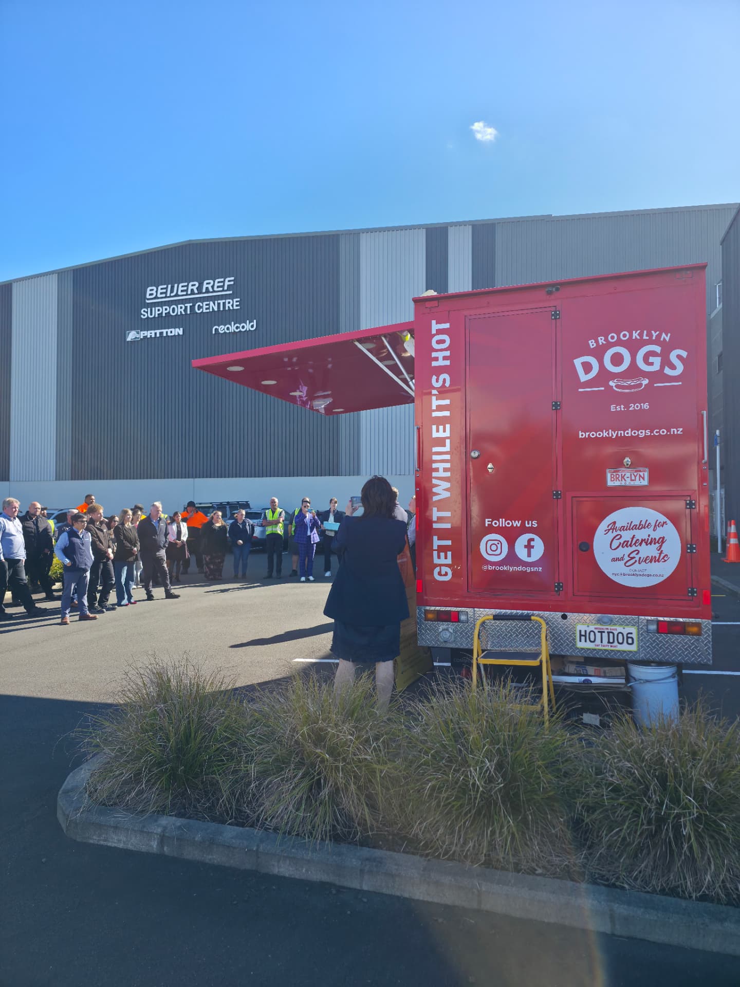 The back of the Brooklyn Dogs truck at a support centre staff lunch
